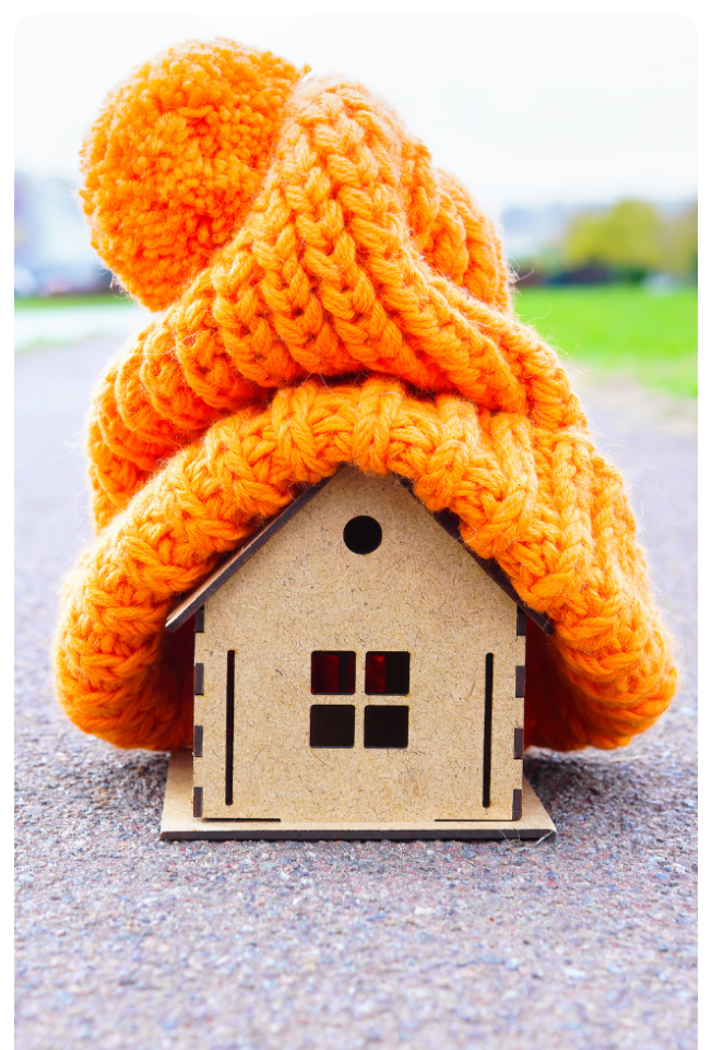 Cardboard House With Orange Hat On