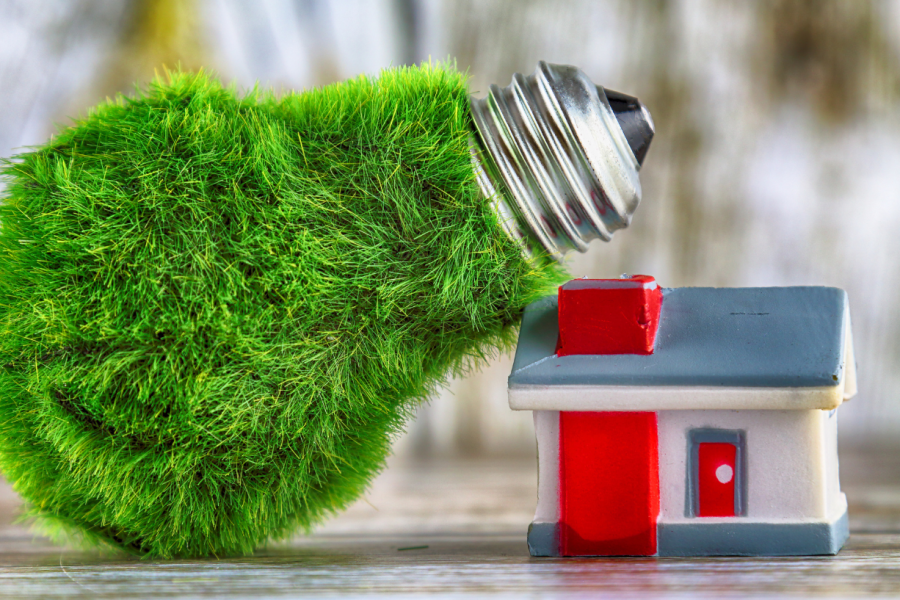 Green Lightbulb Covered In Grass By Toy Home